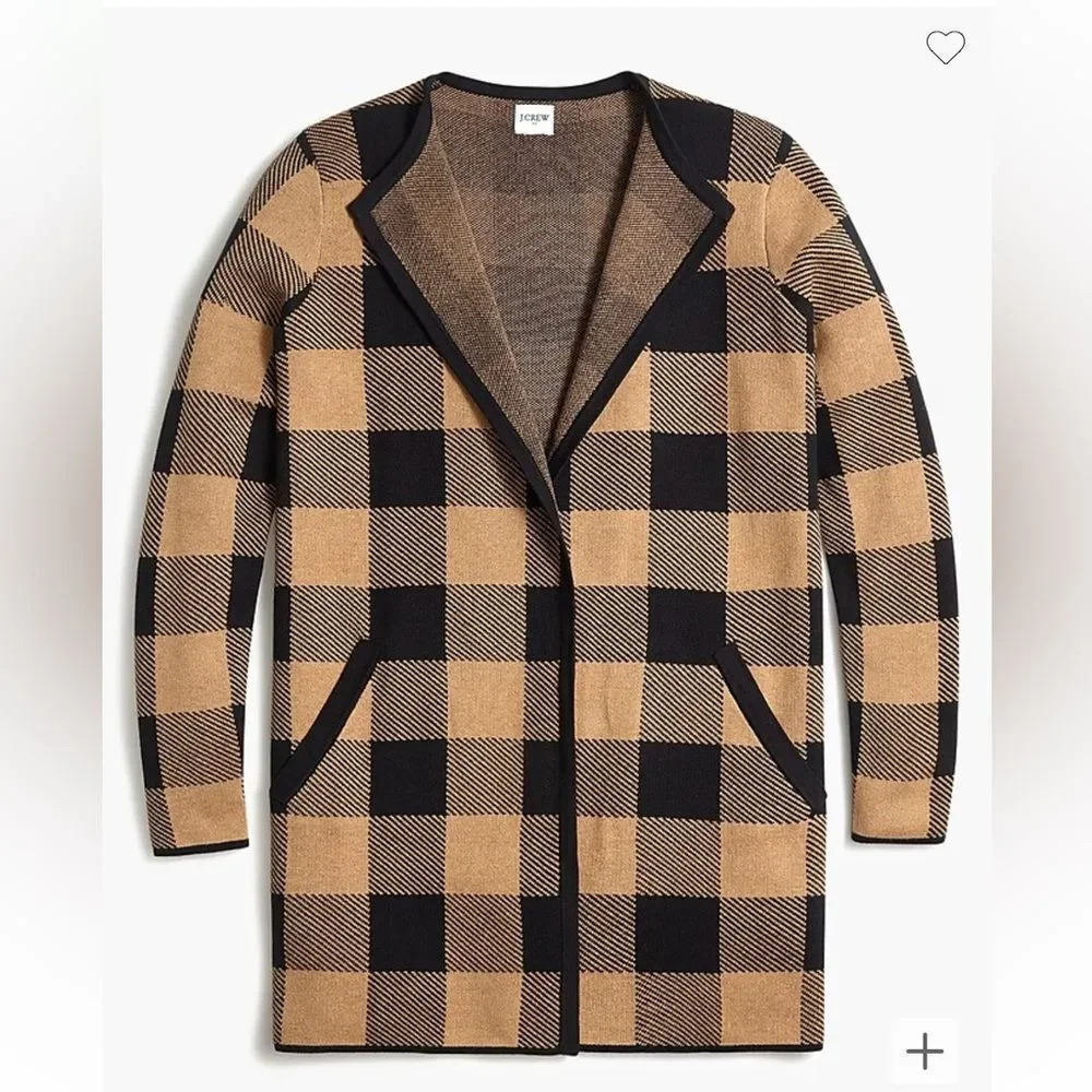 NWT J.Crew Vanessa sweater-jacket in black and brown buffalo check size Medium